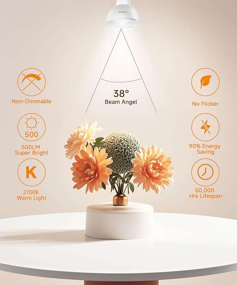 Fionaled MR16 LED Bulbs, 50W Halogen Replacement, 2700K Warm White, Not Dimmable GU5.3 Bipin Base, 5W 12V Low Voltage Landscape Recessed Lighting Bulbs,10-Pack - Image 4