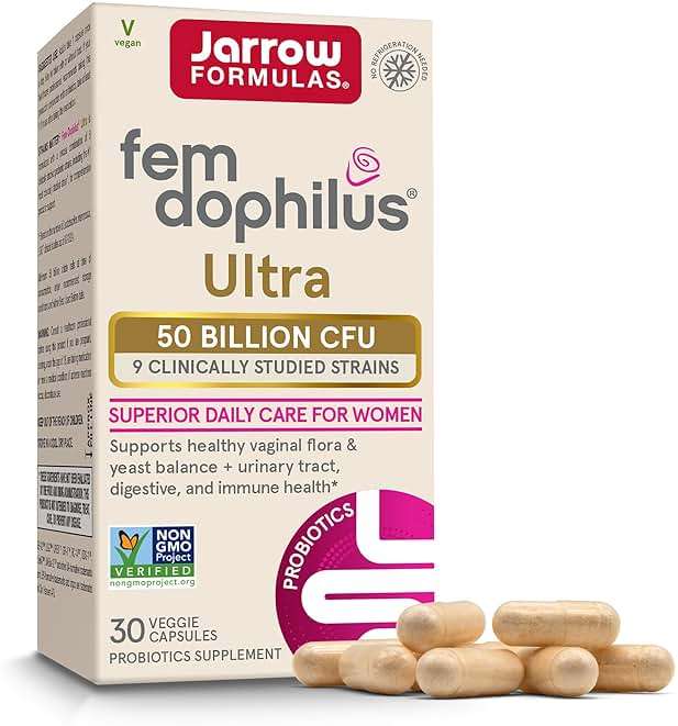 Jarrow Formulas Fem-Dophilus Vaginal & Digestive Probiotic 50 Billion CFU, 9 Clinically-Studied Strains, for Vaginal Flora & Yeast Balance, Urinary Tract, Digestive, & Immune Support, 30 Capsules - Image 1