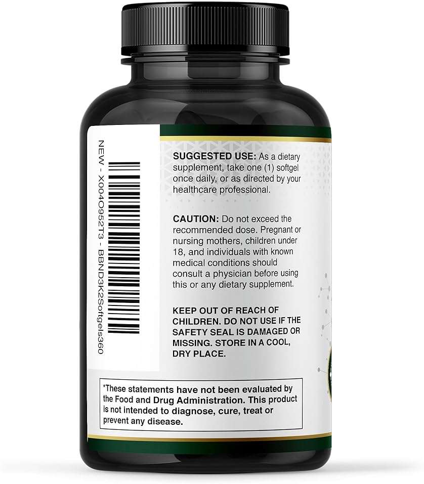 Built by Nature Vitamin D3 K2 5000 IU + 100 mcg MK-7 - Extra Strength, High Absorption - Bone, Heart & Immune Support - Coconut MCT Oil - Non-GMO – 1 Year Supply - 360 Softgels - Image 7