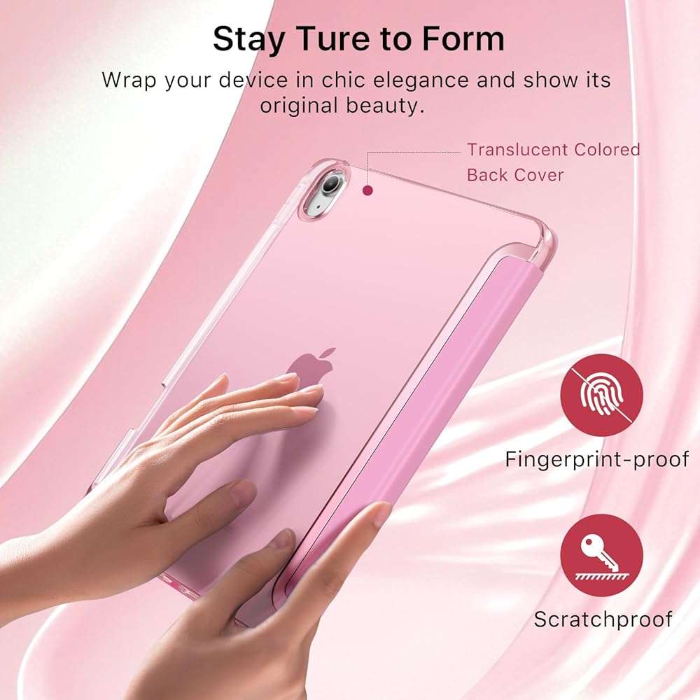 MoKo for iPad Air 11 inch Case (M4/M3/M2) 2026/2025/2024, iPad Air 5th/4th Gen 10.9 inch Case 2022/2020 with Pencil Holder, Slim Light Trifold Cover with Hard PC Translucent Back Shell, Pink - Image 5