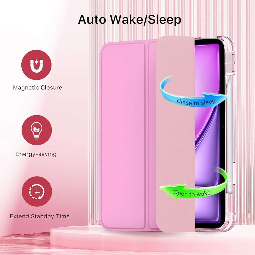 MoKo for iPad Air 11 inch Case (M4/M3/M2) 2026/2025/2024, iPad Air 5th/4th Gen 10.9 inch Case 2022/2020 with Pencil Holder, Slim Light Trifold Cover with Hard PC Translucent Back Shell, Pink - Image 7