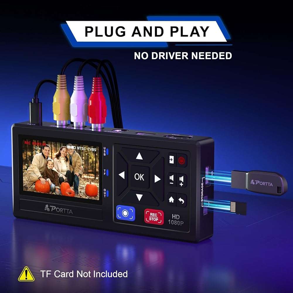 Portta VHS to Digital Converter with 128GB USB3.0 Flash Drive, Video to Digital Recorder, Compatible with VHS, VCR, DVR, DVD, Hi8, Mini DV, Gaming Consoles (VCR, VHS/DVD Player, Camcorder Required) - Image 3
