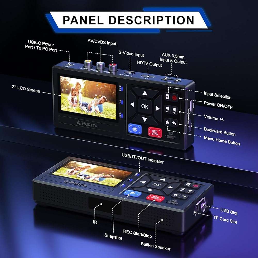 Portta VHS to Digital Converter with 128GB USB3.0 Flash Drive, Video to Digital Recorder, Compatible with VHS, VCR, DVR, DVD, Hi8, Mini DV, Gaming Consoles (VCR, VHS/DVD Player, Camcorder Required) - Image 4