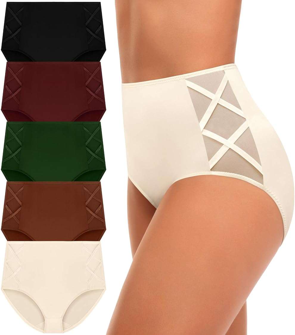 CULAYII High Waisted Underwear for Women Cotton No Muffin Top Full Coverage Briefs Soft Stretch Ladies Panties 5 Pack - Image 1