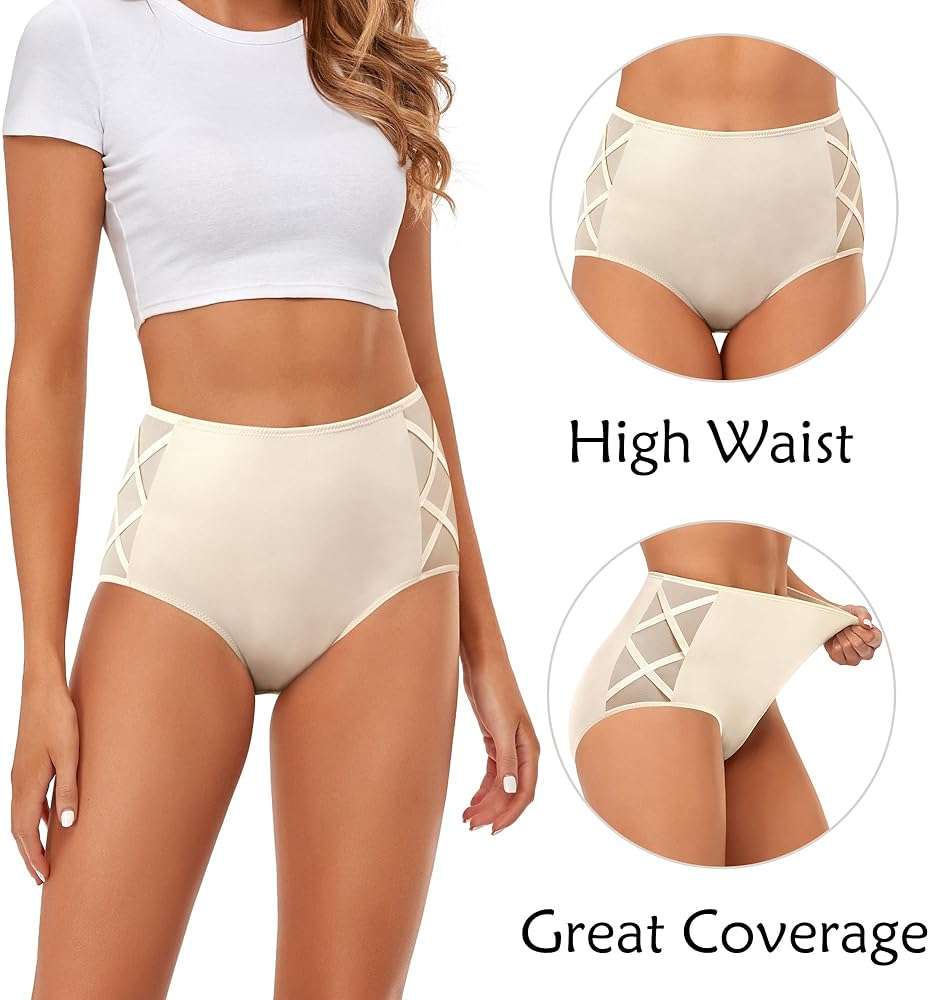 CULAYII High Waisted Underwear for Women Cotton No Muffin Top Full Coverage Briefs Soft Stretch Ladies Panties 5 Pack - Image 3