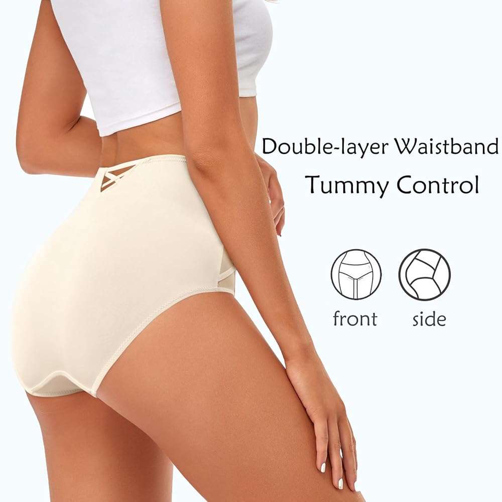 CULAYII High Waisted Underwear for Women Cotton No Muffin Top Full Coverage Briefs Soft Stretch Ladies Panties 5 Pack - Image 4