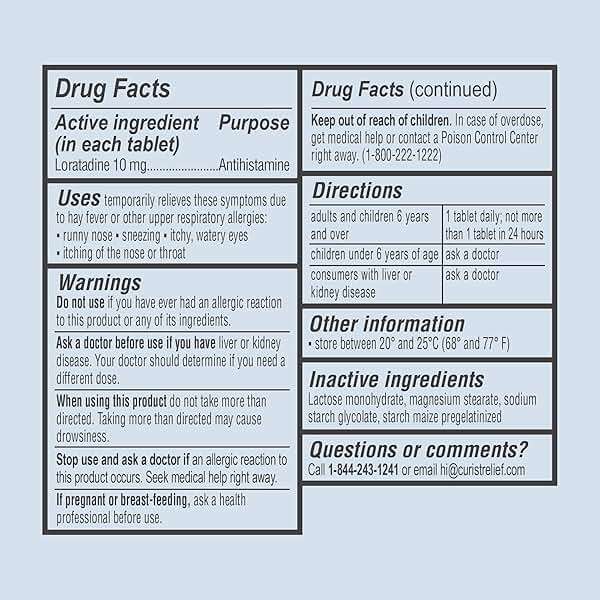 Curist Loratadine 10mg 730 Count (2 x 365 Tabs) All Day Non Drowsy Allergy Medicine - 24 Hour Antihistamine Tablets for Runny Nose, Itchy Eyes, Sneezing - Indoor & Outdoor Allergy Medicine for Adults - Image 8