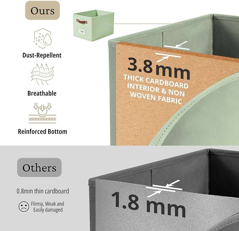 DECOMOMO Storage Bins, Storage Baskets for Shelves (Green) | 4 Pack Fabric Storage Bins, 15" x 11" x 9.9" Foldable Storage Bins with Labels - Image 5