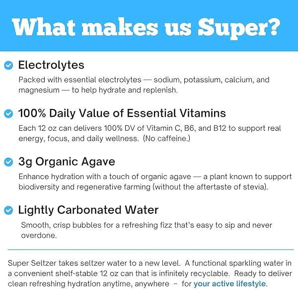 Super Seltzer Sparkling Water with Electrolytes and Vitamins, Original 6-Flavor Variety Pack, Naturally Flavored, 12 Fl Oz, Pack of 6 cans - Image 5