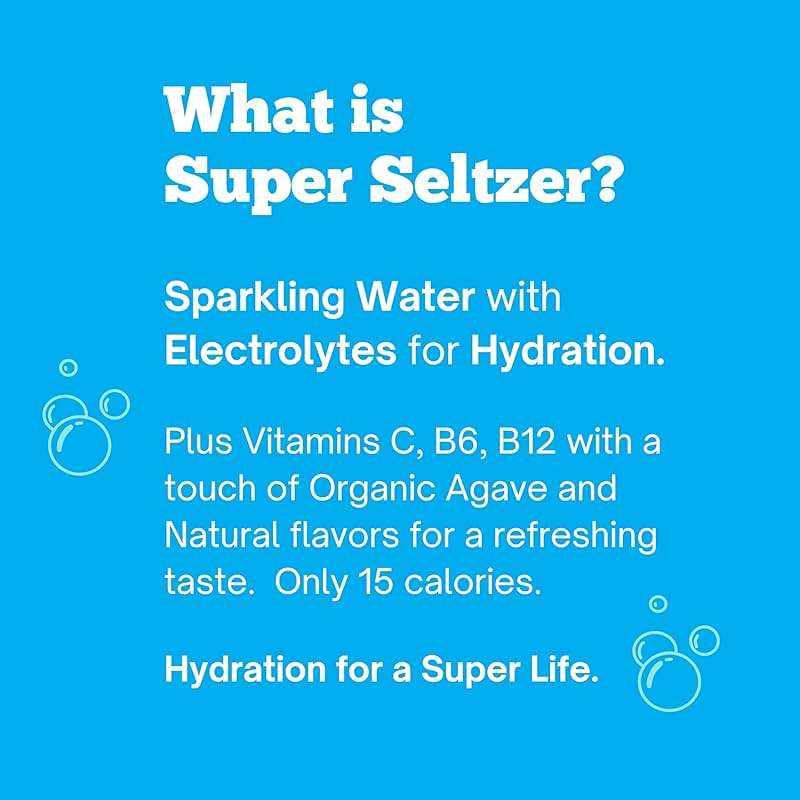 Super Seltzer Sparkling Water with Electrolytes and Vitamins, Original 6-Flavor Variety Pack, Naturally Flavored, 12 Fl Oz, Pack of 6 cans - Image 6