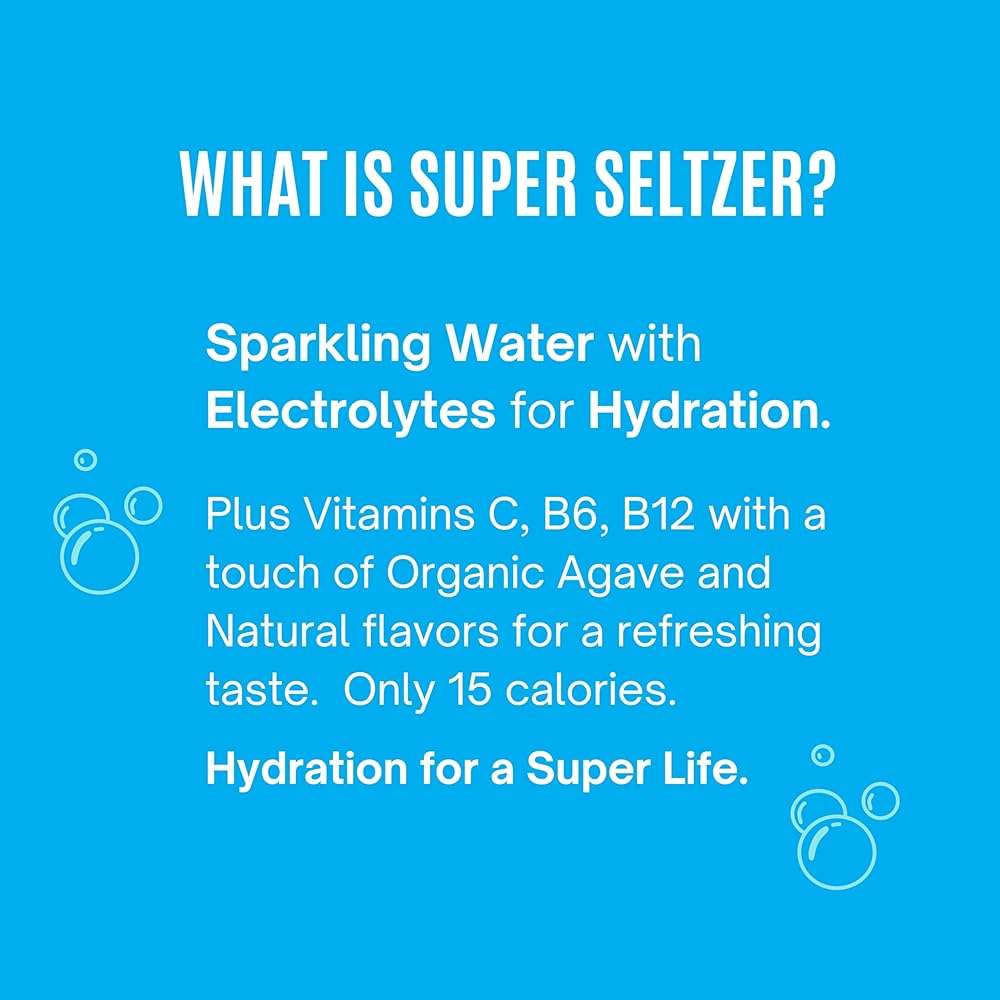 Super Seltzer Sparkling Water with Electrolytes and Vitamins, Lemon Lime Naturally Flavored, 12 Fl Oz, Pack of 12 cans - Image 4