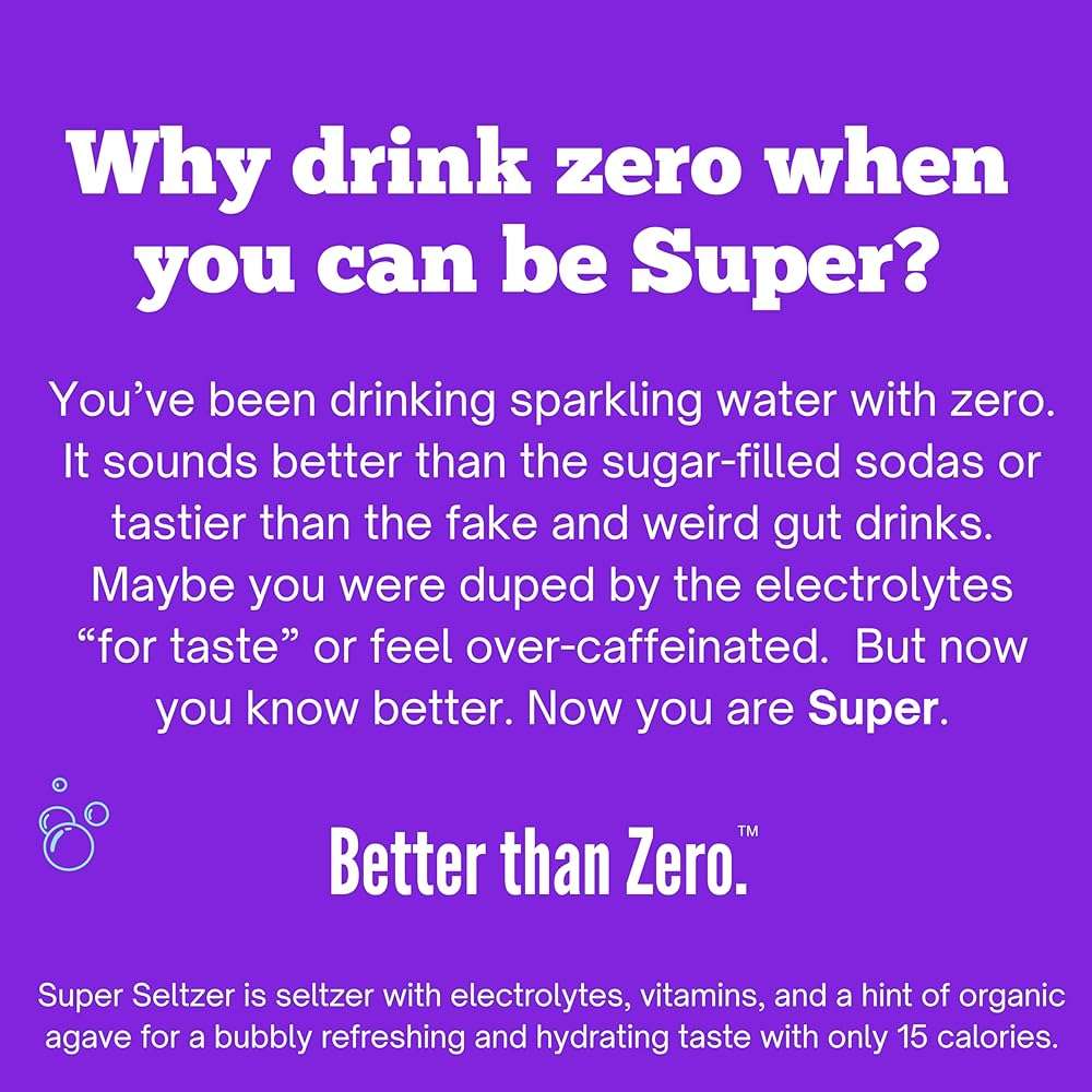 Super Seltzer Sparkling Water with Electrolytes and Vitamins, Lemon Lime Naturally Flavored, 12 Fl Oz, Pack of 12 cans - Image 6