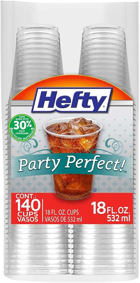 Hefty Party Perfect Clear Plastic Cups, 18 Ounce, 140 Count - Image 1