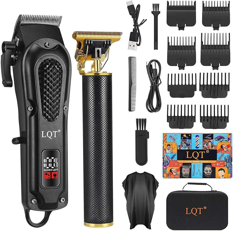 LQT® Men's Professional Hair Clippers Kit，Cordless & Corded Barber Clippers Set，Grooming Rechargeable Beard Trimmer with Adjustable Blade Black - Image 1