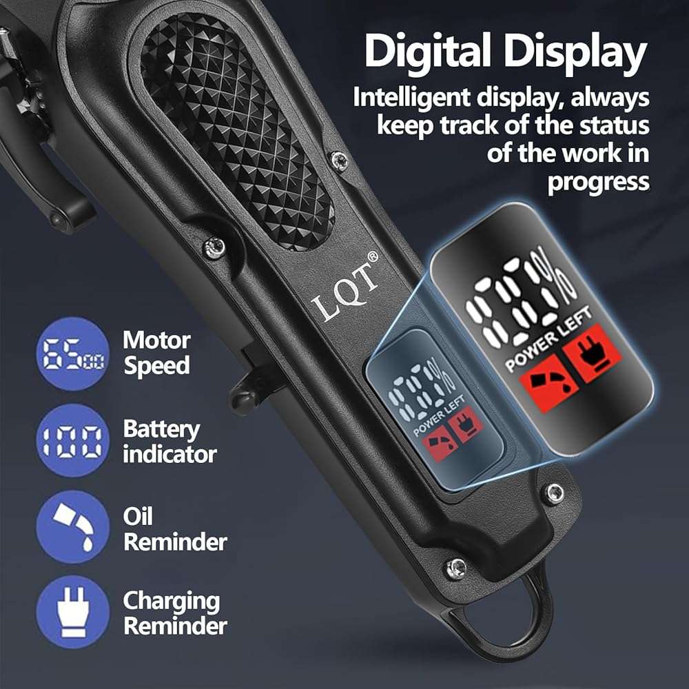 LQT® Men's Professional Hair Clippers Kit，Cordless & Corded Barber Clippers Set，Grooming Rechargeable Beard Trimmer with Adjustable Blade Black - Image 4
