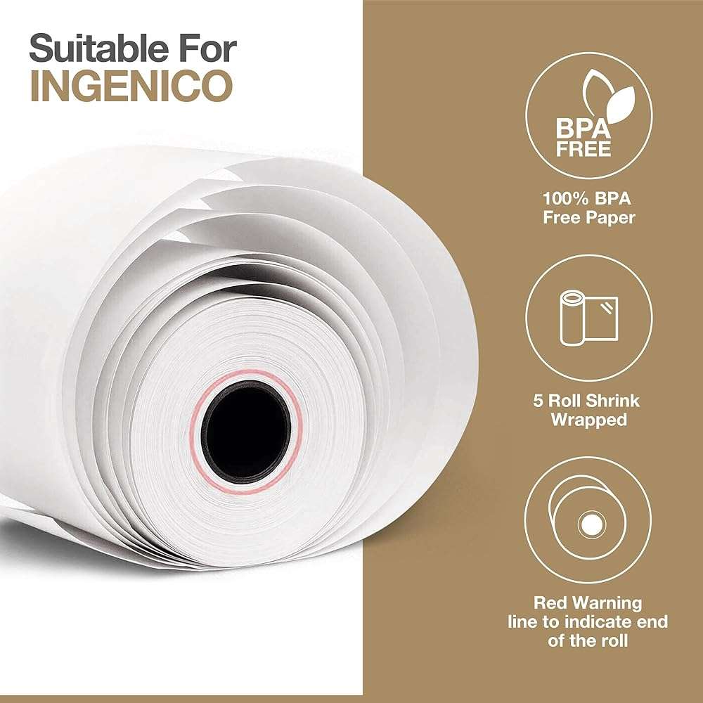 Thermal Paper Rolls for Ingenico Desk 3500, Desk 5000, Move 5000, ICT220, ICT250, DX8000 – BPA‑Free Receipt Paper for Credit Card Machines – 10 Rolls - Image 4