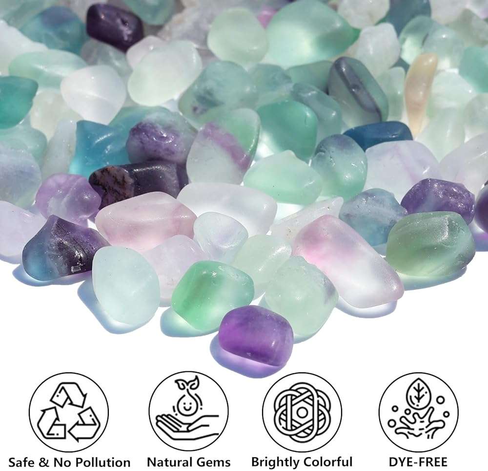 QYGL Crystal Pebbles – 0.9LB Natural Fluorite Crystal Bulk, Decorative Tumbled Gemstones Sea Glass Rock for Fish Tank Gravel, Vase Filler, DIY Crafts, Plant Pots & Home Decor - Image 3