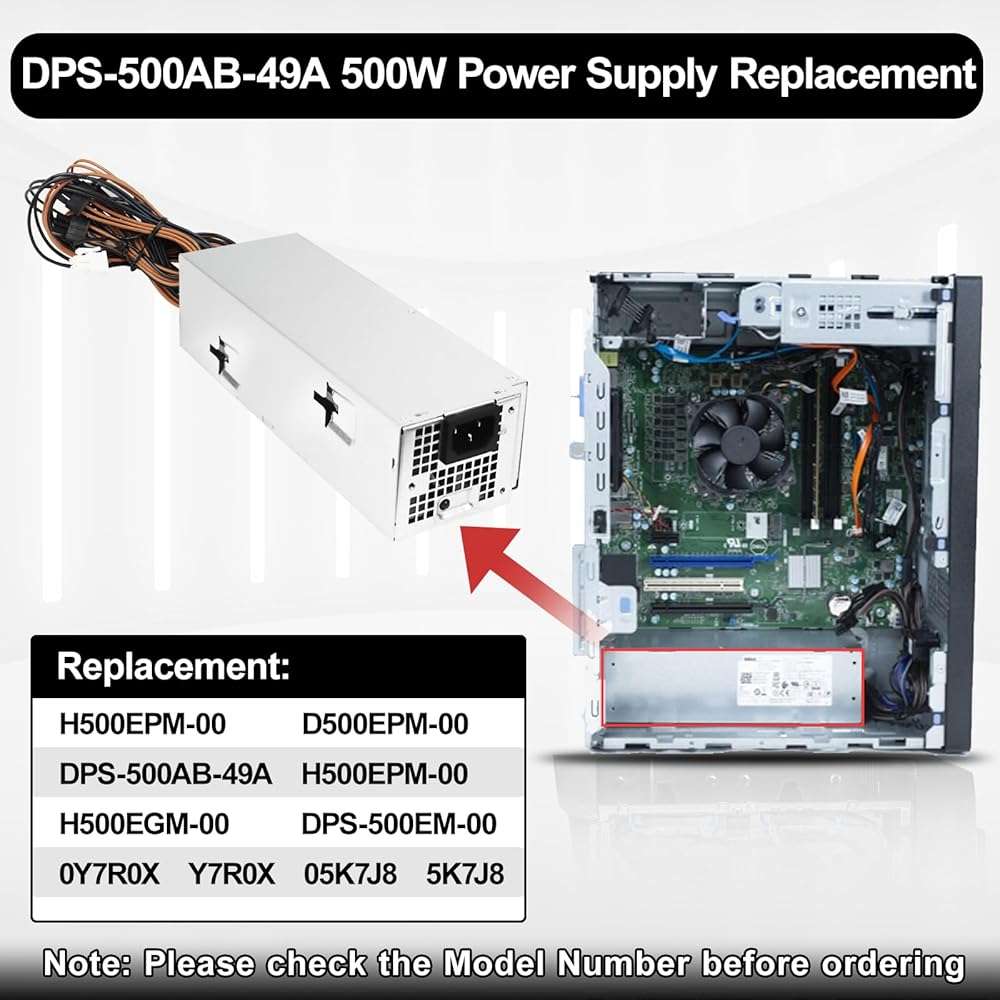 LXun Upgrad 500w D500EPM-00 H500EPM-00 Power Supply Compatible with Dell Optiplex 7080MT 7070MT 7060MT XPS 8940MT 3050MT 3650 3670 3050 36715 5060 G5-5090 7080 3260 3681 4FWF7 5K7J8 Y7R0X H460EBM-00 - Image 3