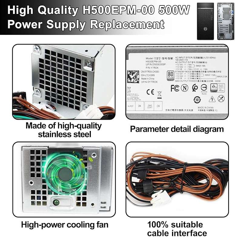 LXun Upgrad 500w D500EPM-00 H500EPM-00 Power Supply Compatible with Dell Optiplex 7080MT 7070MT 7060MT XPS 8940MT 3050MT 3650 3670 3050 36715 5060 G5-5090 7080 3260 3681 4FWF7 5K7J8 Y7R0X H460EBM-00 - Image 5