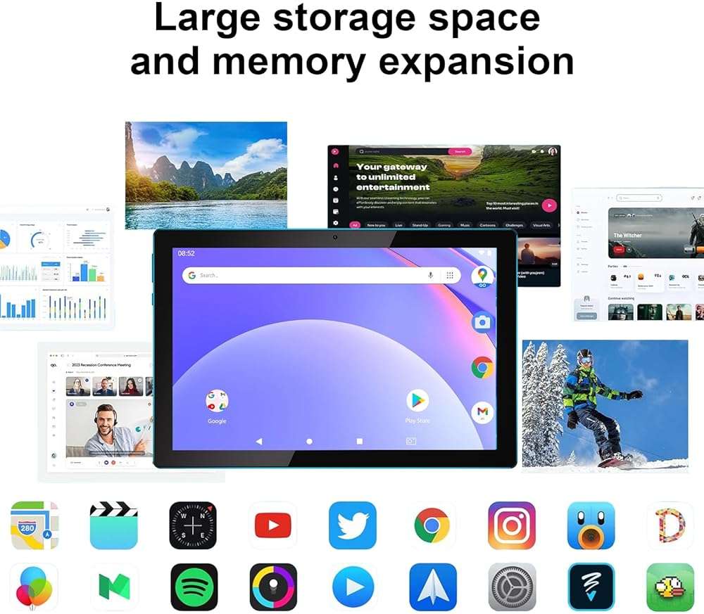 Android 15 Tablet,10 inch Tablets, 8GB RAM+32GB ROM/2TB Expandable, 2 in 1 Tablets with Keyboard Case, 1280x800 IPS Display Screen, 5G Wi-Fi6, Dual Camera, 6000mAh Battery BT5 Widevine L1 (Green) - Image 2