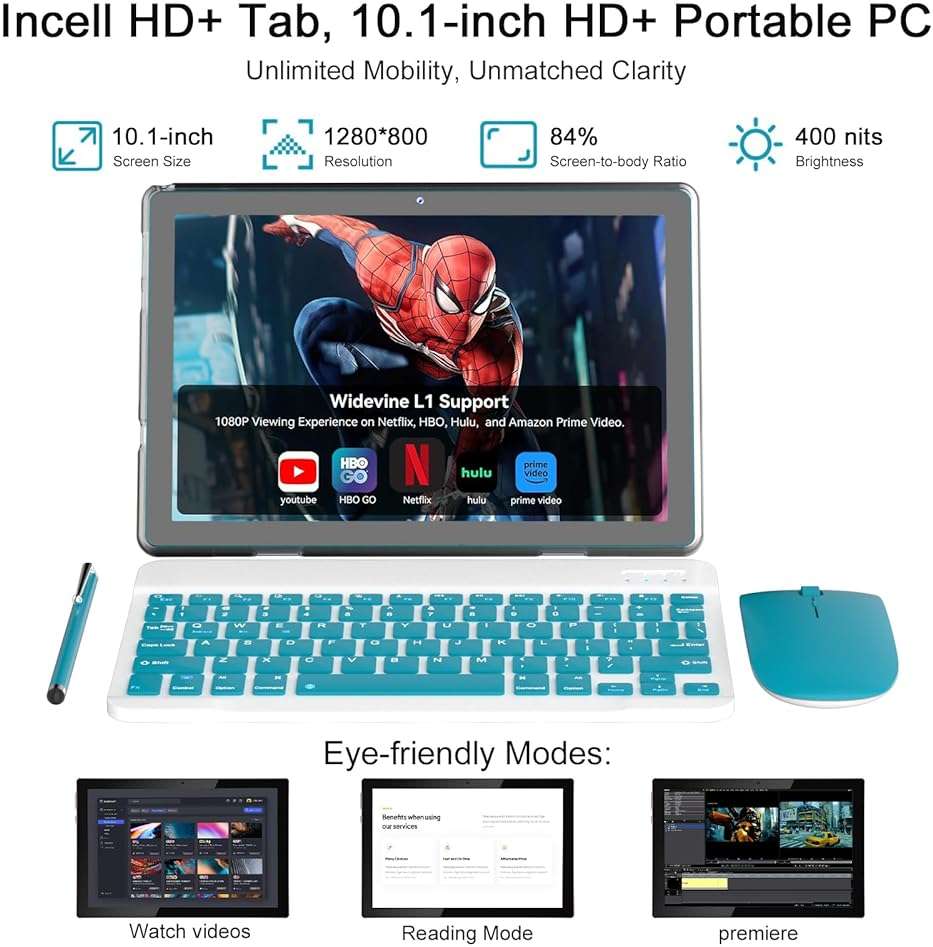Android 15 Tablet,10 inch Tablets, 8GB RAM+32GB ROM/2TB Expandable, 2 in 1 Tablets with Keyboard Case, 1280x800 IPS Display Screen, 5G Wi-Fi6, Dual Camera, 6000mAh Battery BT5 Widevine L1 (Green) - Image 6