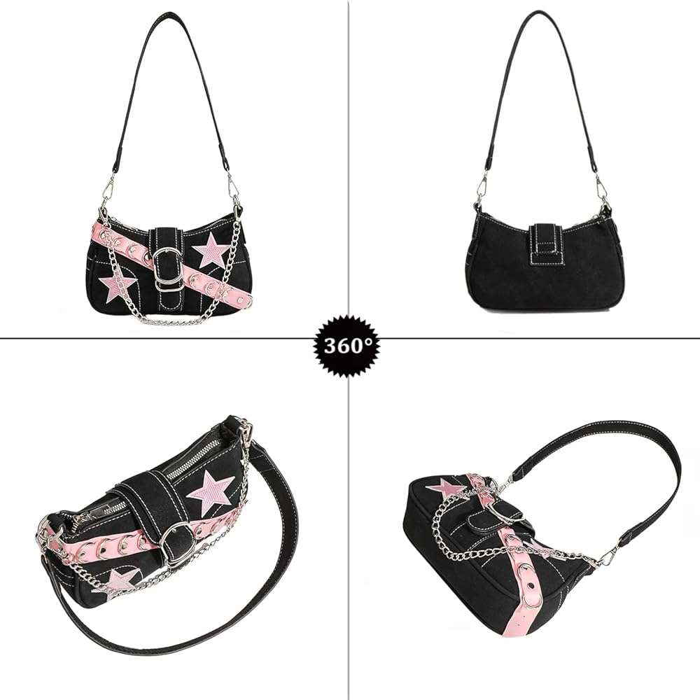 Ecohaso Grunge Shoulder Bag Fairy Grunge Hobo Bag Denim Chain Y2K Purses Crossbody Bag for Women - Image 2