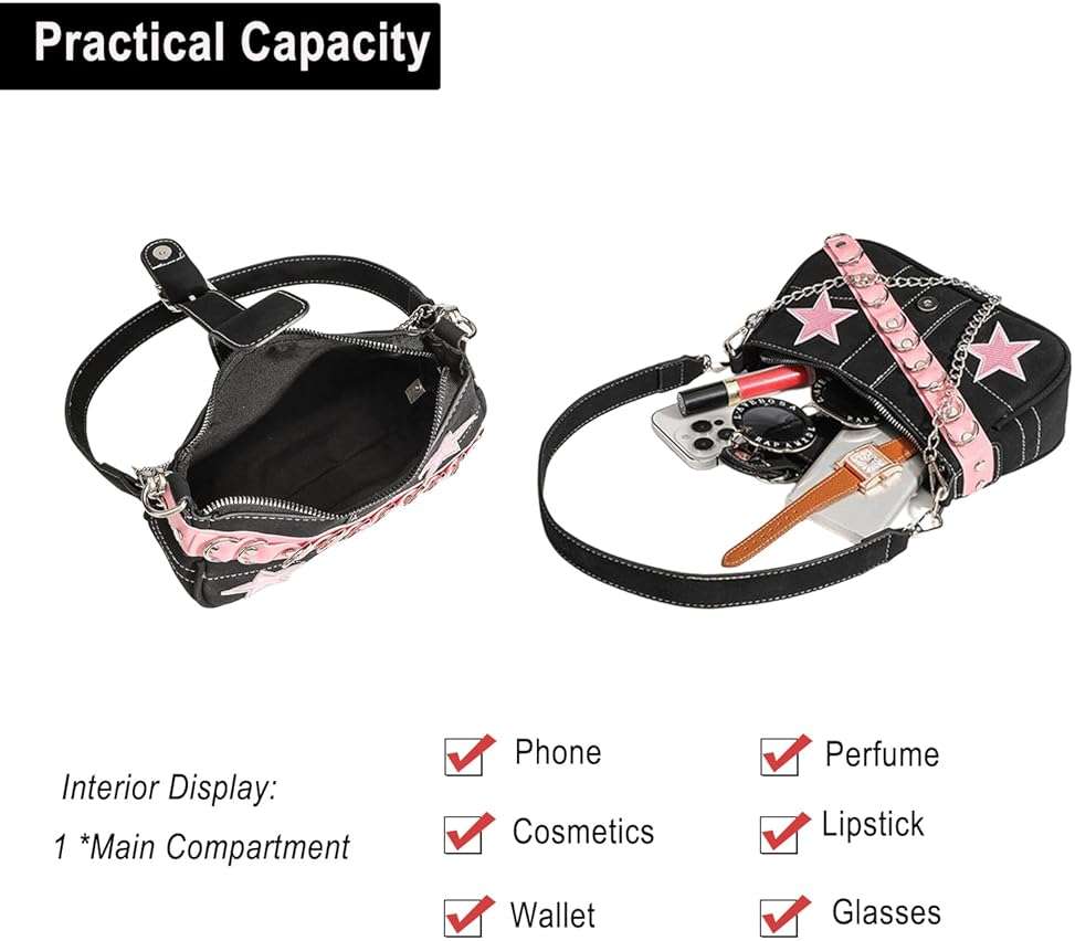 Ecohaso Grunge Shoulder Bag Fairy Grunge Hobo Bag Denim Chain Y2K Purses Crossbody Bag for Women - Image 3