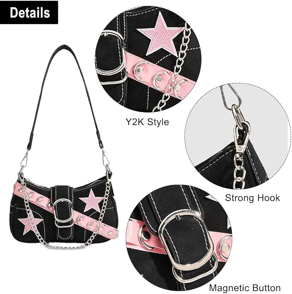 Ecohaso Grunge Shoulder Bag Fairy Grunge Hobo Bag Denim Chain Y2K Purses Crossbody Bag for Women - Image 4