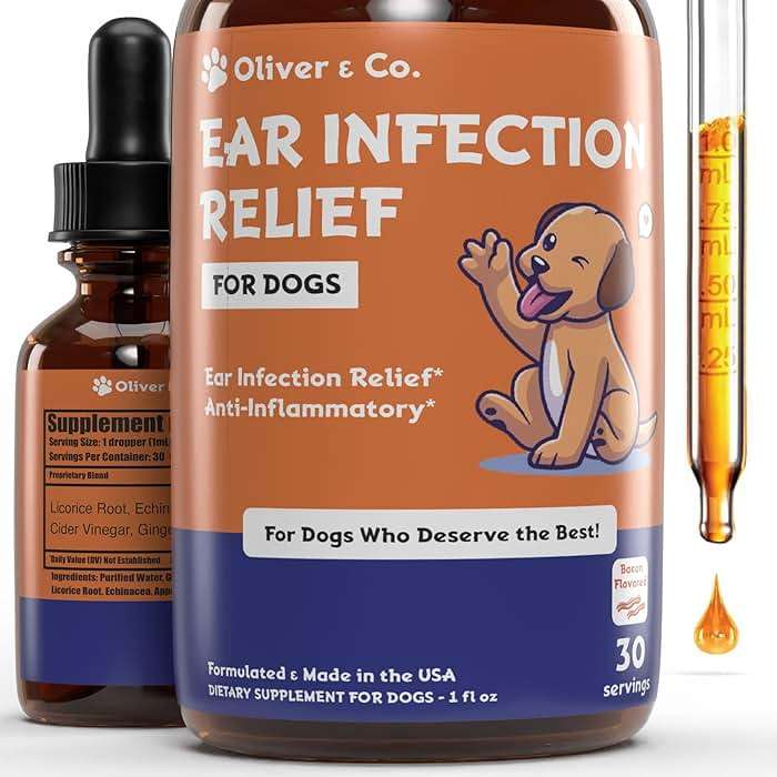 Natural Dog Ear Cleaner and Infection Treatment for Dogs - Dog Drops for Itching, Irritation, & Redness - Ear Infection Treatment for Dogs - 1 fl oz - Bacon Flavor - Image 1