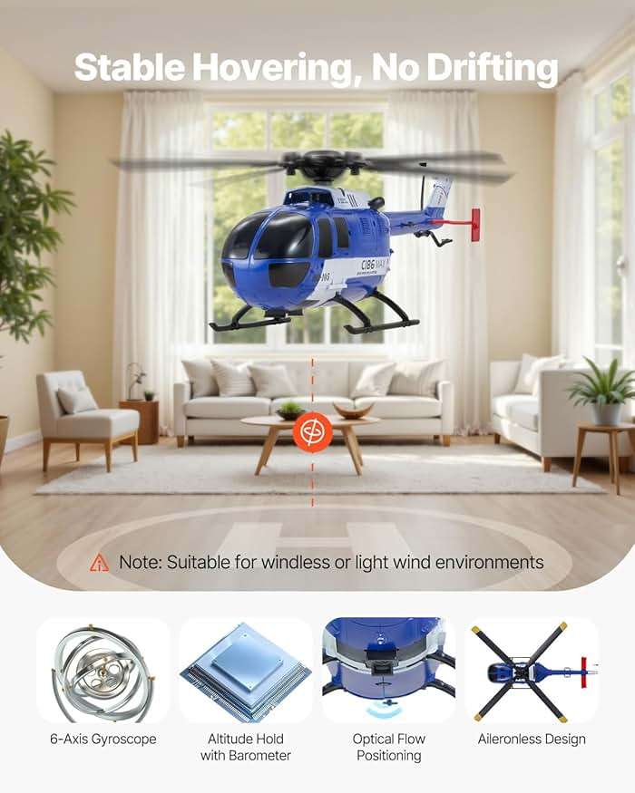VEVOR RC Helicopter, 2.4GHz 4-Propeller Remote Control Helicopter with 6-Axis Gyro, 4-Channel RC Airplane for Beginner, LED Light & One-Key Takeoff/Landing, Plane Toys for Kids Ages 8 and up - Image 3