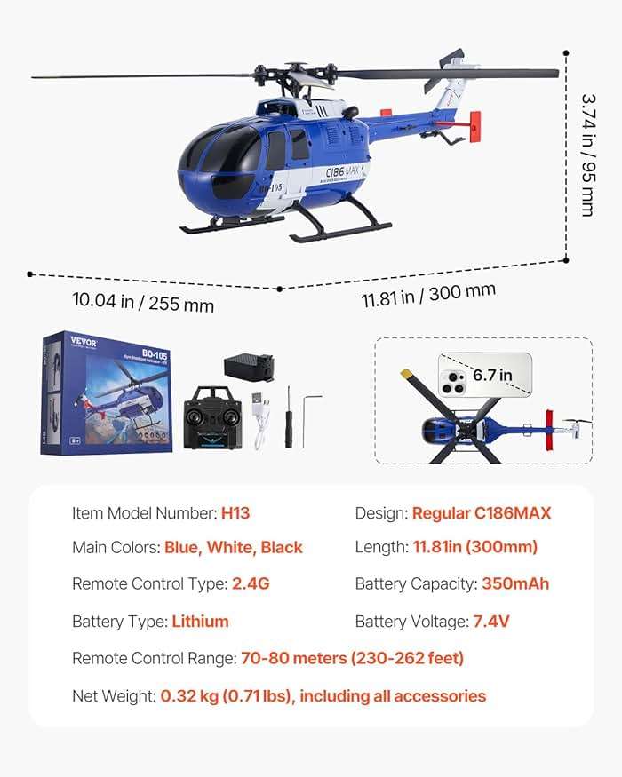 VEVOR RC Helicopter, 2.4GHz 4-Propeller Remote Control Helicopter with 6-Axis Gyro, 4-Channel RC Airplane for Beginner, LED Light & One-Key Takeoff/Landing, Plane Toys for Kids Ages 8 and up - Image 7