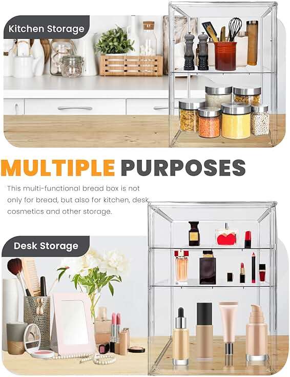 Bread Box,Large Bread Boxs for Kitchen Countertop - 4 Layers Adjustable Bread Storage Container,Clear Boxes for Kitchen Counter, Breads Box Airtight,Bread Holder,Perfect for Bagel Muffins（transparent） - Image 6