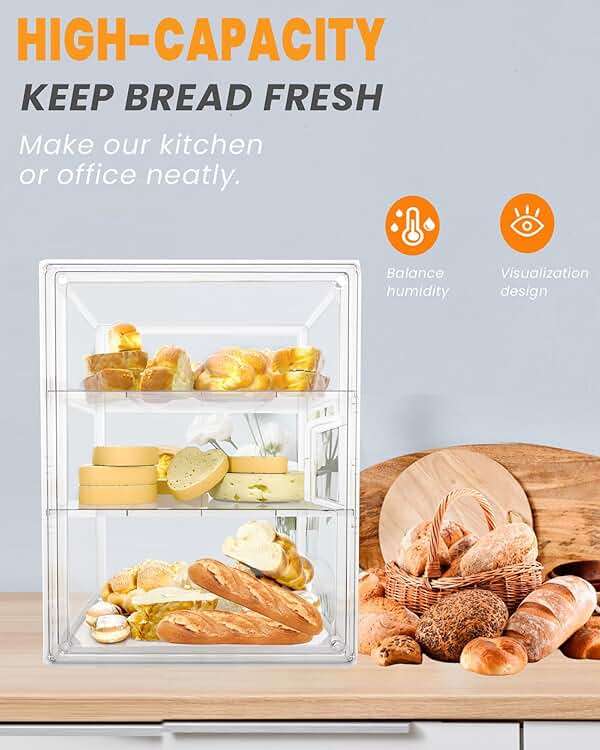 Bread Box,Large Bread Boxs for Kitchen Countertop - 4 Layers Adjustable Bread Storage Container,Clear Boxes for Kitchen Counter, Breads Box Airtight,Bread Holder,Perfect for Bagel Muffins（transparent） - Image 7