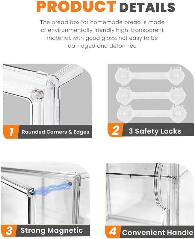 Bread Box,Large Bread Boxs for Kitchen Countertop - 4 Layers Adjustable Bread Storage Container,Clear Boxes for Kitchen Counter, Breads Box Airtight,Bread Holder,Perfect for Bagel Muffins（transparent） - Image 8