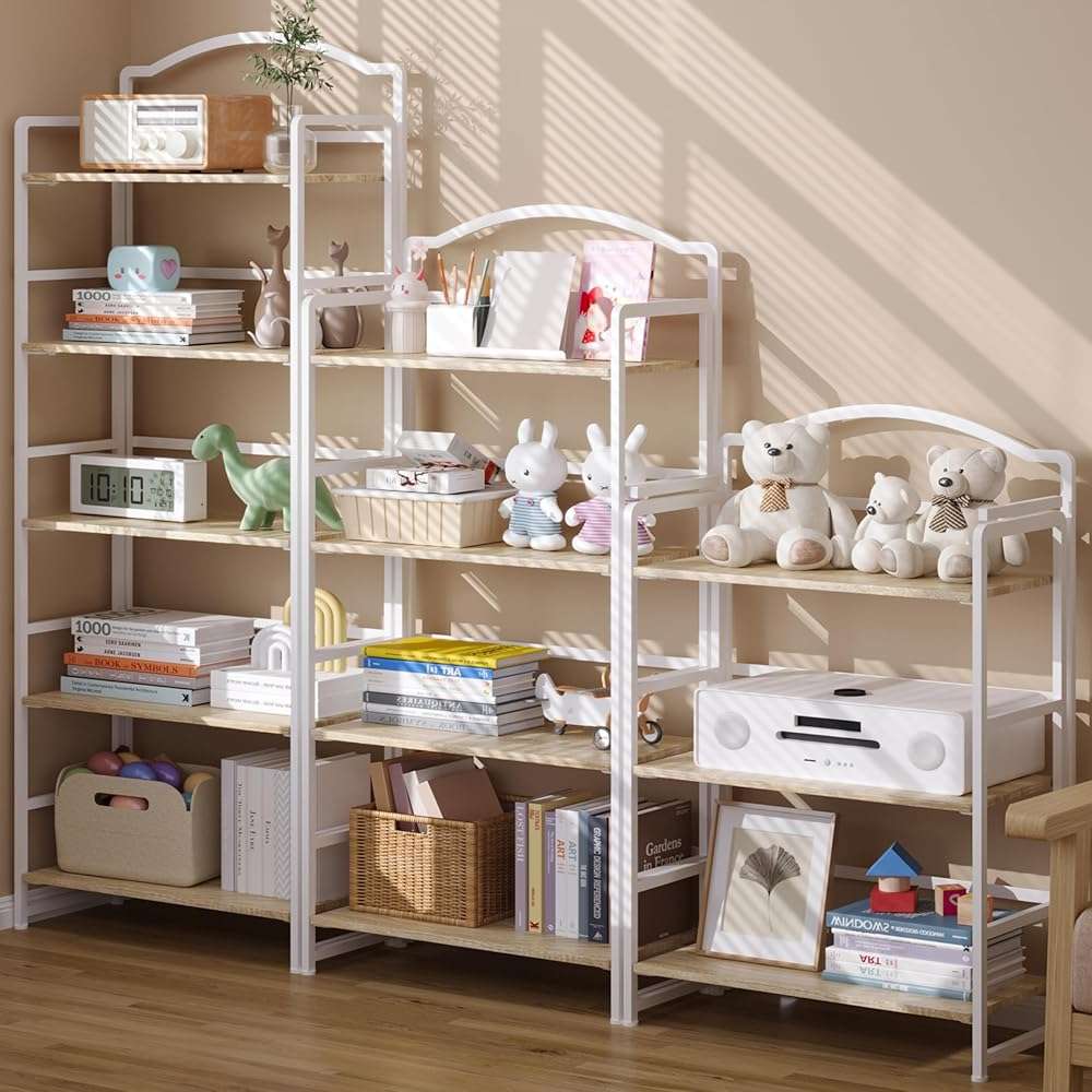 JSB 5 Tier No Assembly Folding Bookshelf, Arched Bookshelf, Foldable Bookcase for Living Room, Bedroom, Office,Skinny Bookshelf (White) - Image 5