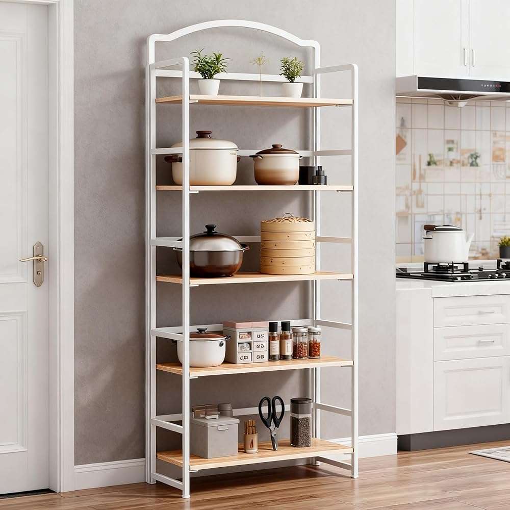 JSB 5 Tier No Assembly Folding Bookshelf, Arched Bookshelf, Foldable Bookcase for Living Room, Bedroom, Office,Skinny Bookshelf (White) - Image 8