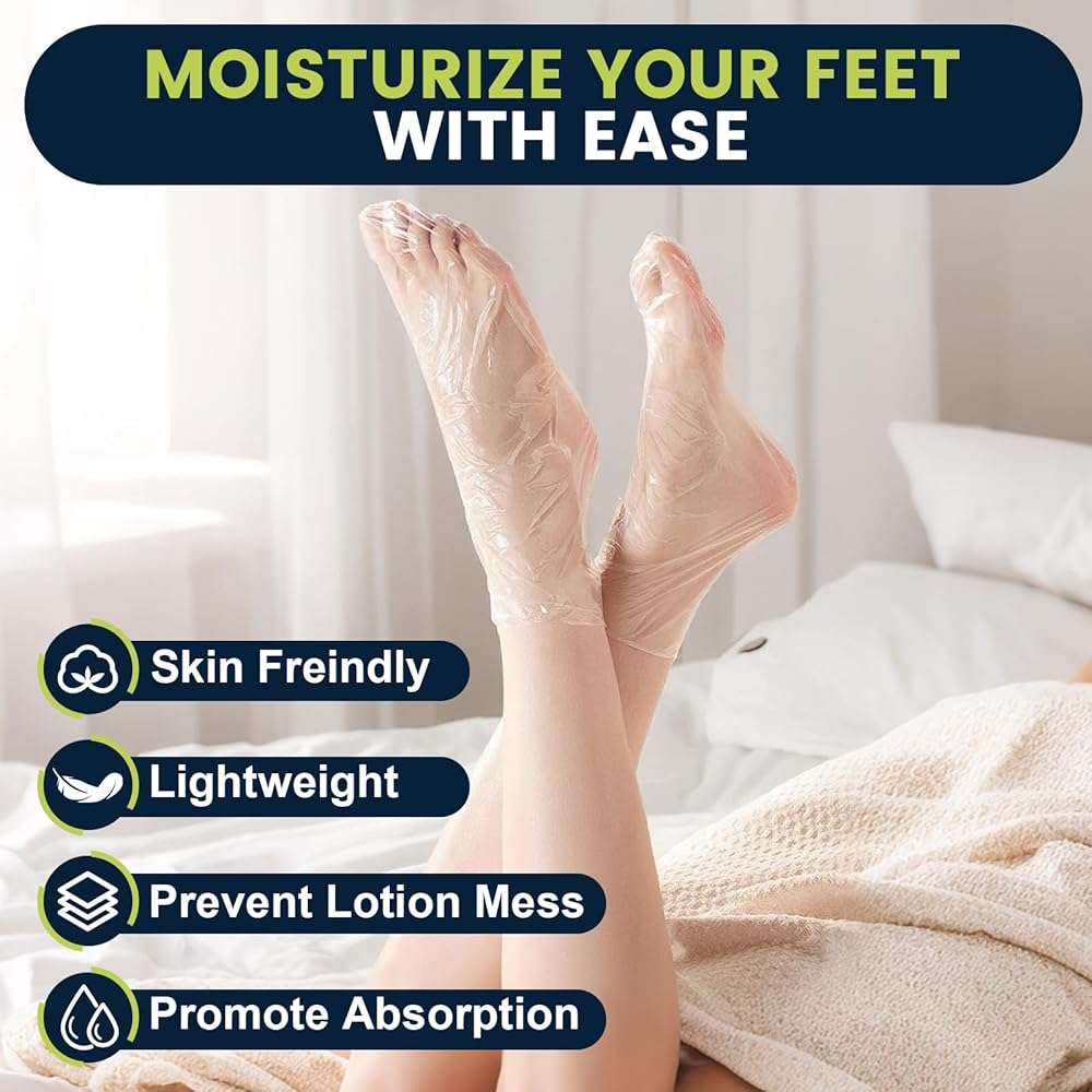 TEAWOO 200PCS Plastic Foot Covers for Feet, Leak-Proof Plastic Foot Masks for Moisturizing Feet, Pedicure & Foot Care, 200 Stickers for Snug Closure Included (Fits up to USA 9) - Image 3