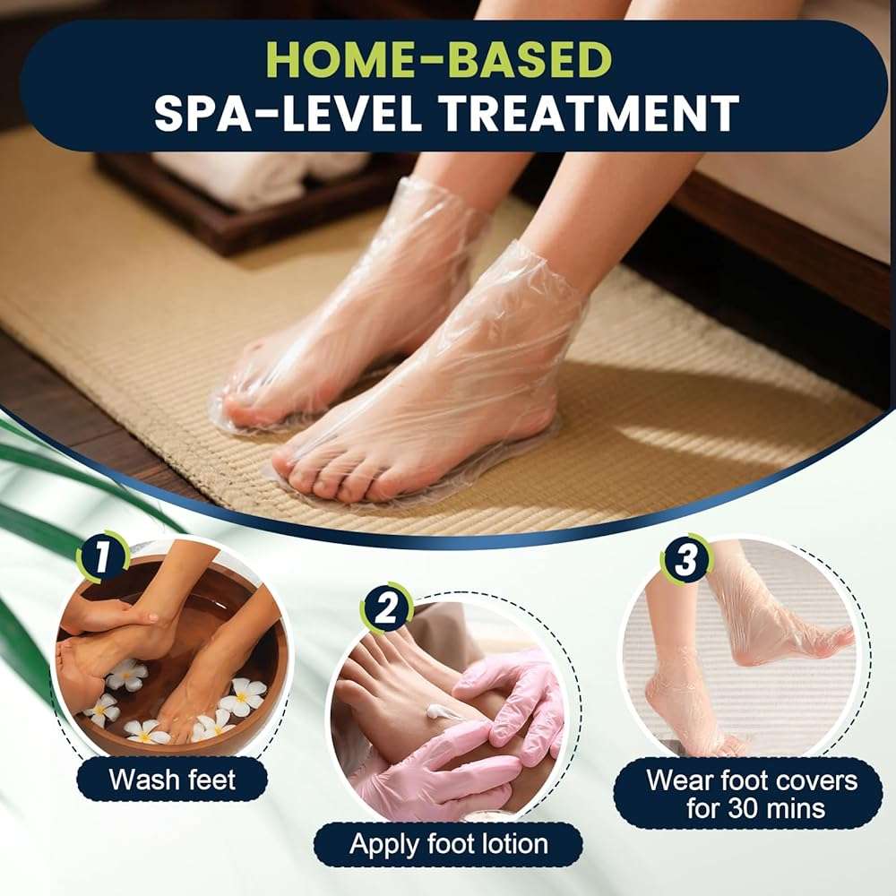 TEAWOO 200PCS Plastic Foot Covers for Feet, Leak-Proof Plastic Foot Masks for Moisturizing Feet, Pedicure & Foot Care, 200 Stickers for Snug Closure Included (Fits up to USA 9) - Image 6
