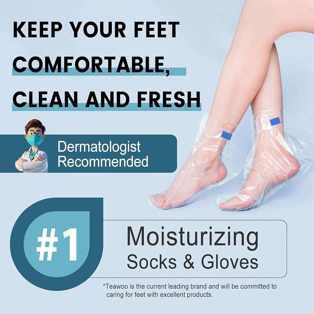 TEAWOO 200PCS Plastic Foot Covers for Feet, Leak-Proof Plastic Foot Masks for Moisturizing Feet, Pedicure & Foot Care, 200 Stickers for Snug Closure Included (Fits up to USA 9) - Image 7