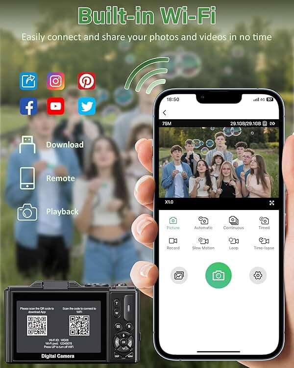 5K Digital Camera for Photography, 75MP WiFi Vlogging Camera for YouTube, 18X Zoom UHD Autofocus, 3" 180° Flip Screen, Video Camera with 32GB SD Card & 2 Batteries - Image 5