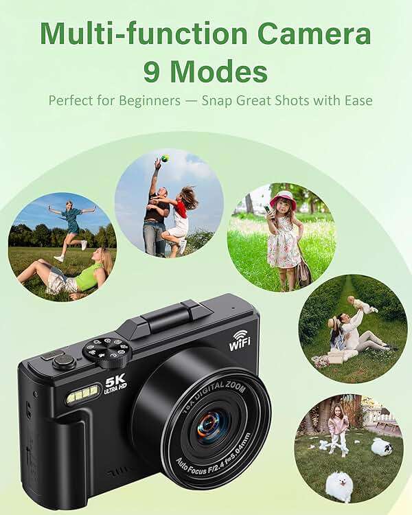 5K Digital Camera for Photography, 75MP WiFi Vlogging Camera for YouTube, 18X Zoom UHD Autofocus, 3" 180° Flip Screen, Video Camera with 32GB SD Card & 2 Batteries - Image 6