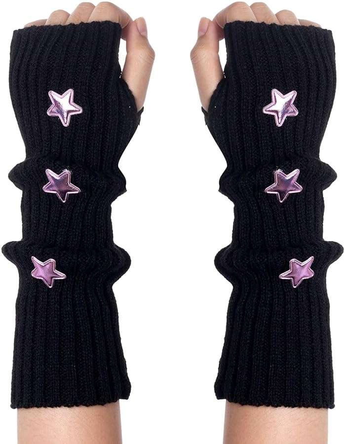 Marrywindix Cute Arm Warmers Y2K Knitted Star Arm Cover Fingerless Gothic Fingerless Glove Punk Winter Glove for Women Girls - Image 1