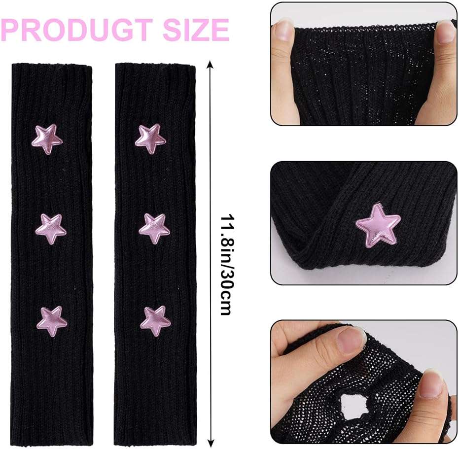 Marrywindix Cute Arm Warmers Y2K Knitted Star Arm Cover Fingerless Gothic Fingerless Glove Punk Winter Glove for Women Girls - Image 2