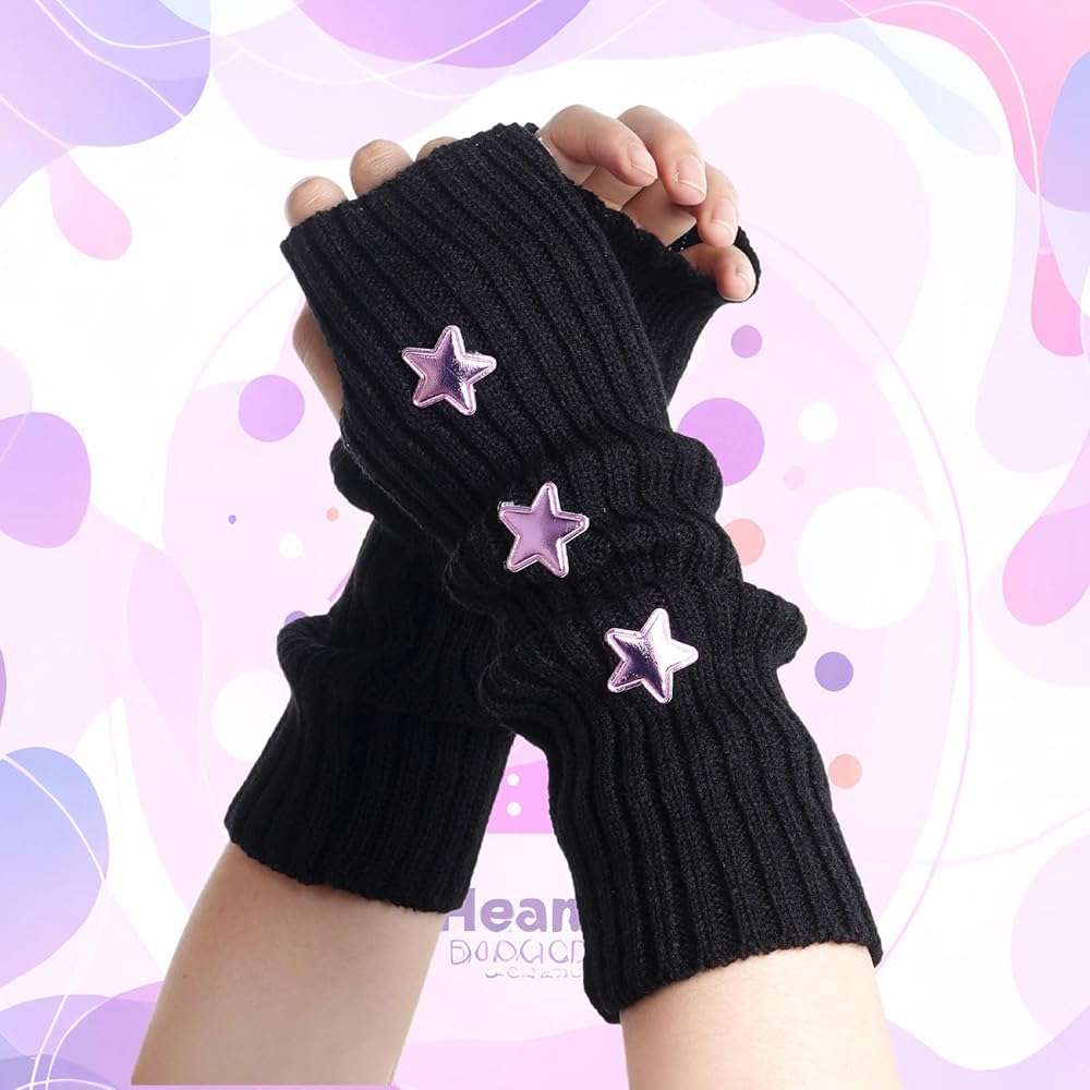 Marrywindix Cute Arm Warmers Y2K Knitted Star Arm Cover Fingerless Gothic Fingerless Glove Punk Winter Glove for Women Girls - Image 3