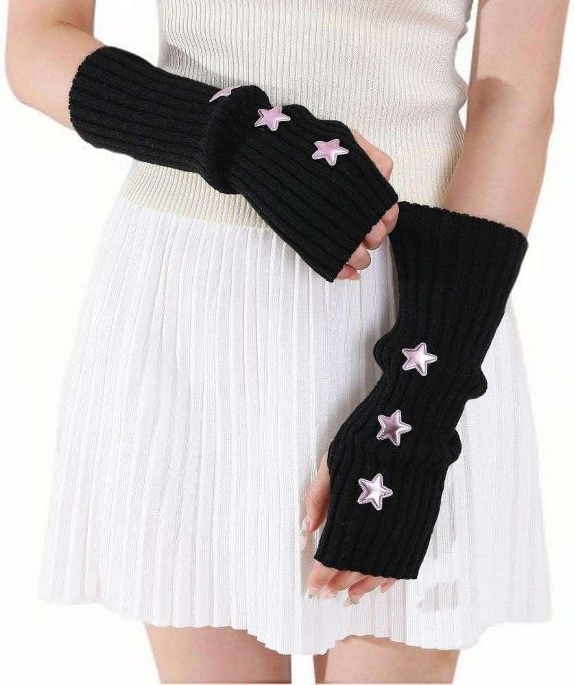 Marrywindix Cute Arm Warmers Y2K Knitted Star Arm Cover Fingerless Gothic Fingerless Glove Punk Winter Glove for Women Girls - Image 4
