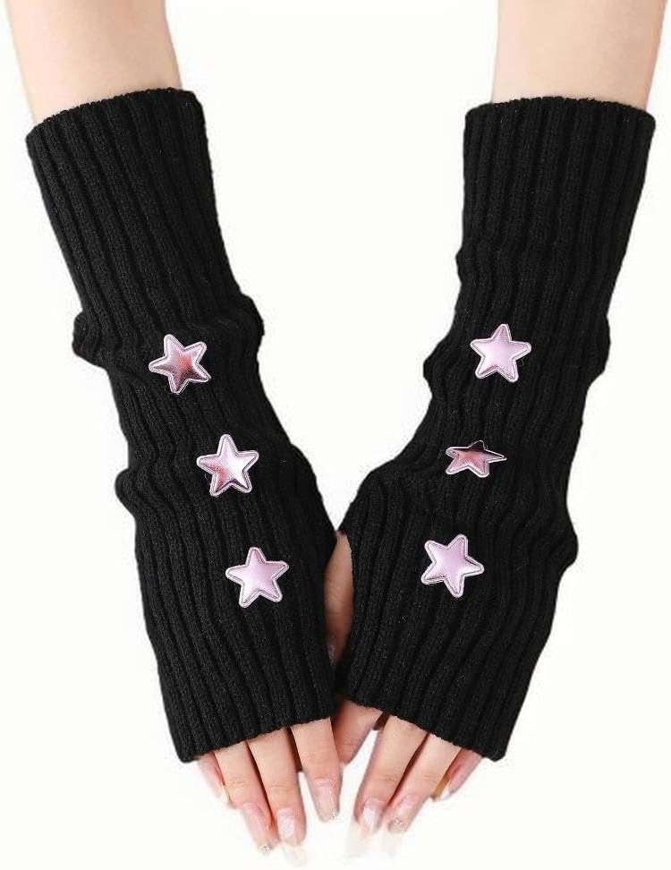 Marrywindix Cute Arm Warmers Y2K Knitted Star Arm Cover Fingerless Gothic Fingerless Glove Punk Winter Glove for Women Girls - Image 5