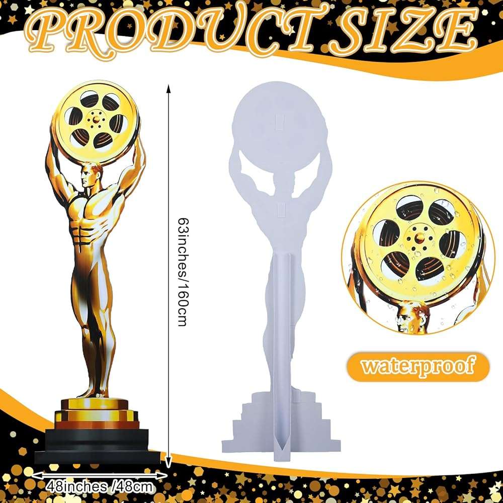 Liliaafar 5.3 ft Movie Night Trophy Award Stand up Cardboard Cutout Life Size Movie Theme Party Decorations Backdrop Photo Props Gold Award Status Standup for Red Carpet Events Themed Party Supplies - Image 2