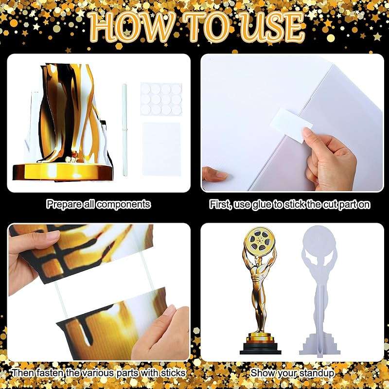 Liliaafar 5.3 ft Movie Night Trophy Award Stand up Cardboard Cutout Life Size Movie Theme Party Decorations Backdrop Photo Props Gold Award Status Standup for Red Carpet Events Themed Party Supplies - Image 3