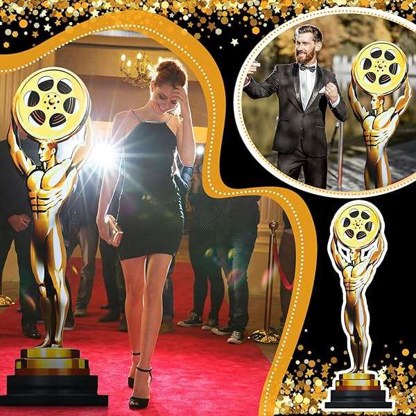Liliaafar 5.3 ft Movie Night Trophy Award Stand up Cardboard Cutout Life Size Movie Theme Party Decorations Backdrop Photo Props Gold Award Status Standup for Red Carpet Events Themed Party Supplies - Image 4