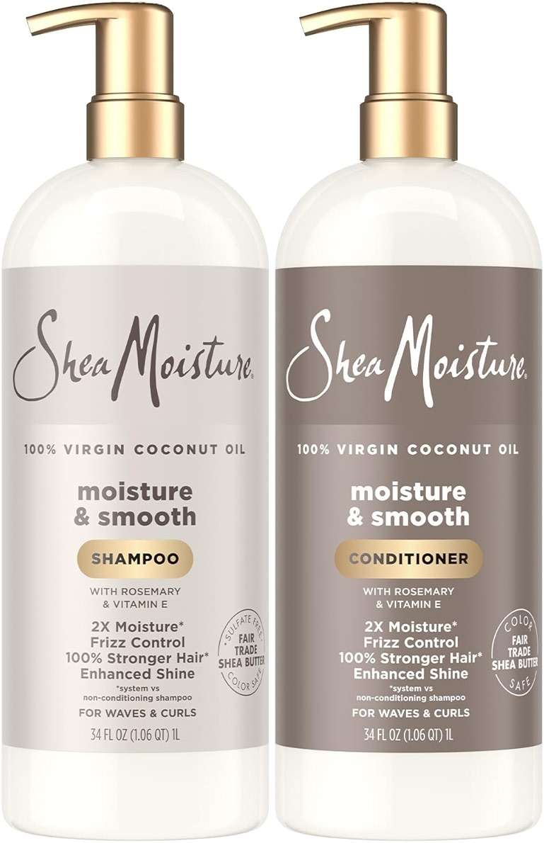 SheaMoisture Shampoo & Conditioner, Moisture & Smooth for Wavy, Curly Hair Strengthening & Frizz Control, 34 Oz Ea - Image 1